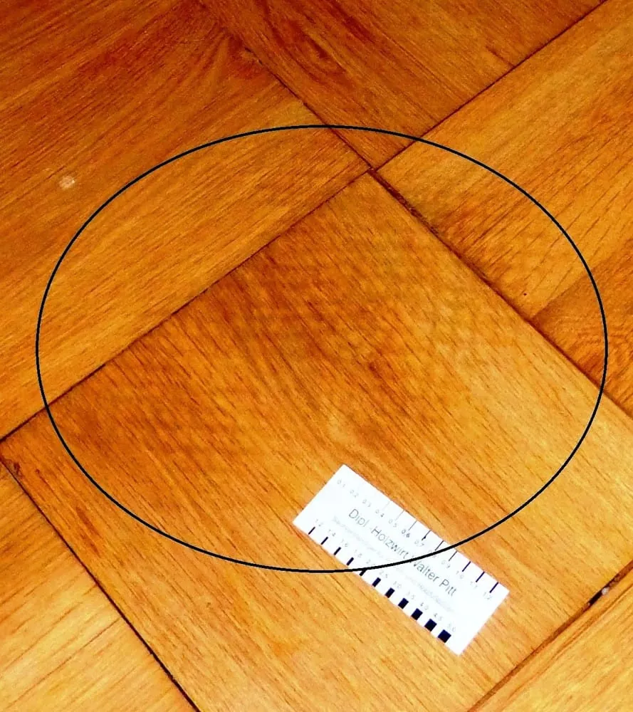 Graue Verfärbung auf Parkett Detailansicht