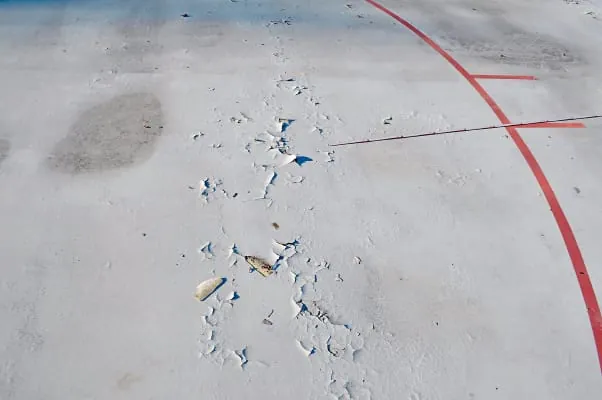 Eisstadion mit Schäden an der Bodenbeschichtung